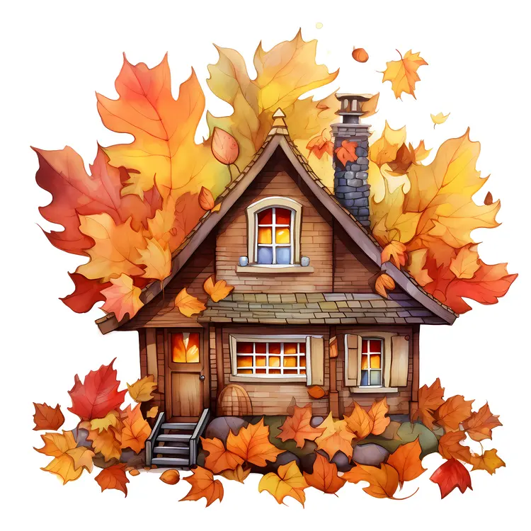 Small cute house with autumn leaves
