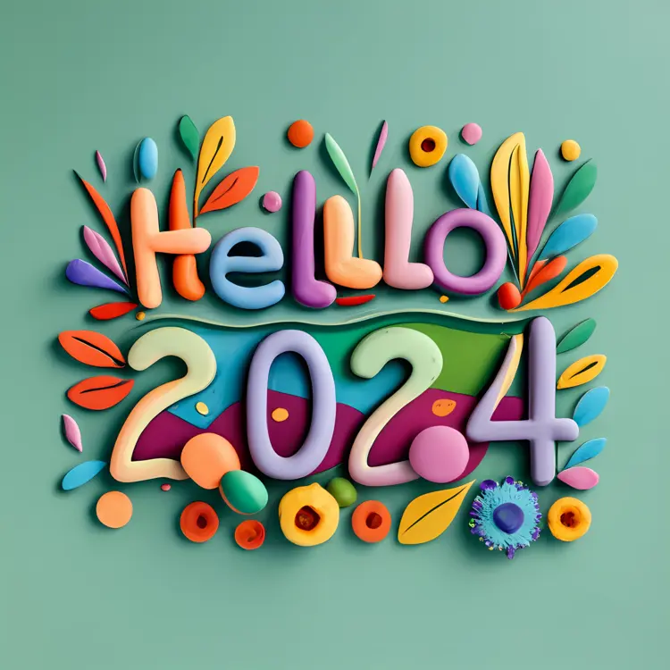 Colorful Hello 2024 with Festive Flowers