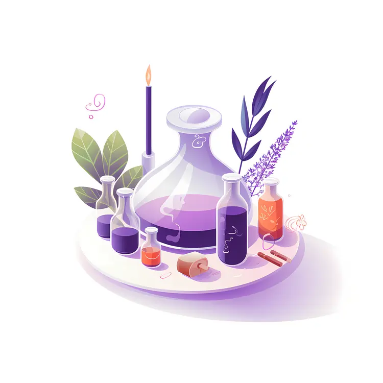 Aromatherapy Bottles with Candle and Plants