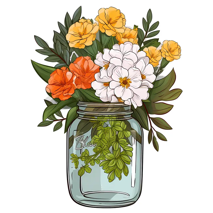 Colorful Flowers in a Jar