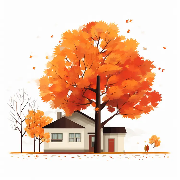 Small house with autumn tree