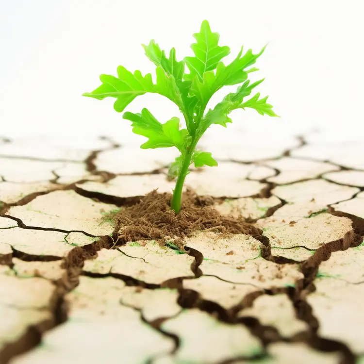 Green Plant Growing in Cracked Dry Soil