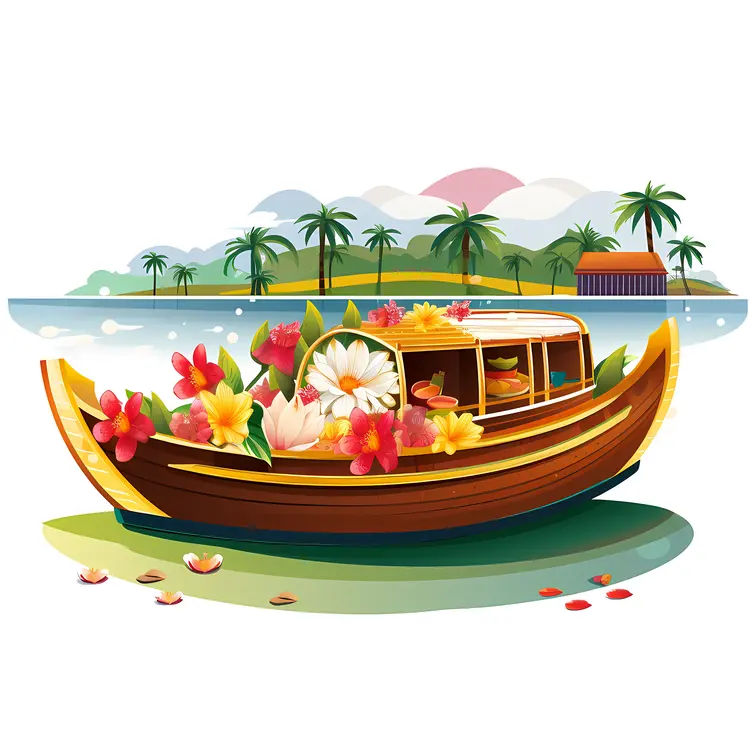 Beautiful Boat with Flowers in Tropical Island Scenery