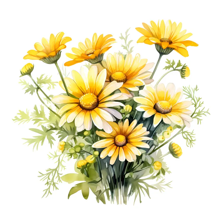 Yellow Flowers with Greenery