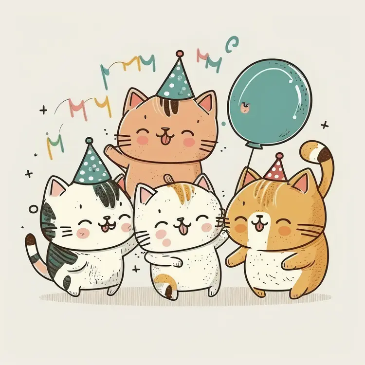Cute Cats Celebrating a Birthday Party