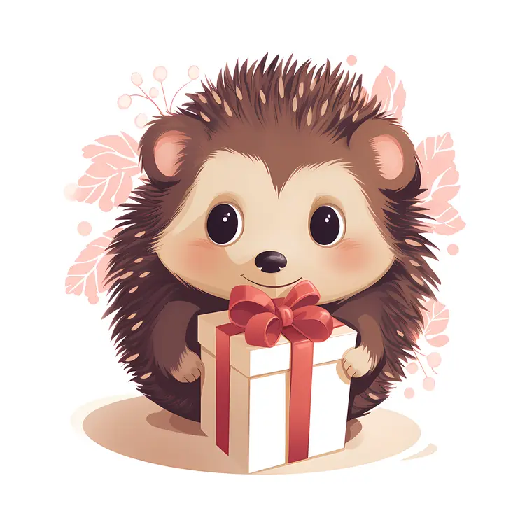 Hedgehog with Gift and Leaves