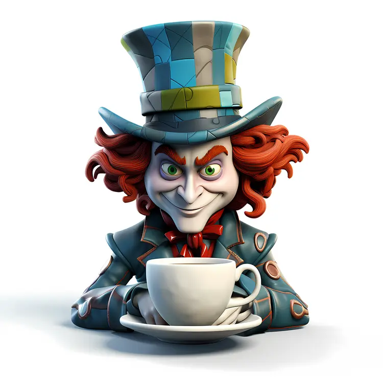 Cartoon Mad Hatter with Tea Cup