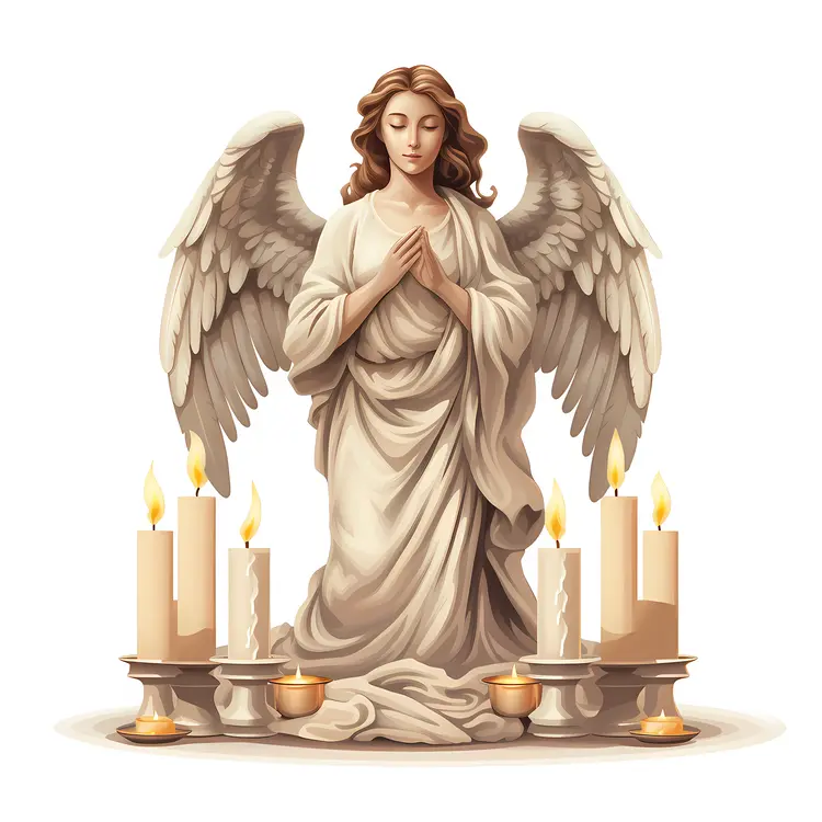 Standing Angel Statue with Candlelight