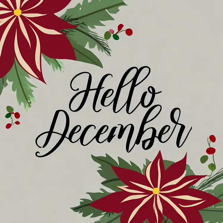 Hello December Greeting Card with Poinsettia