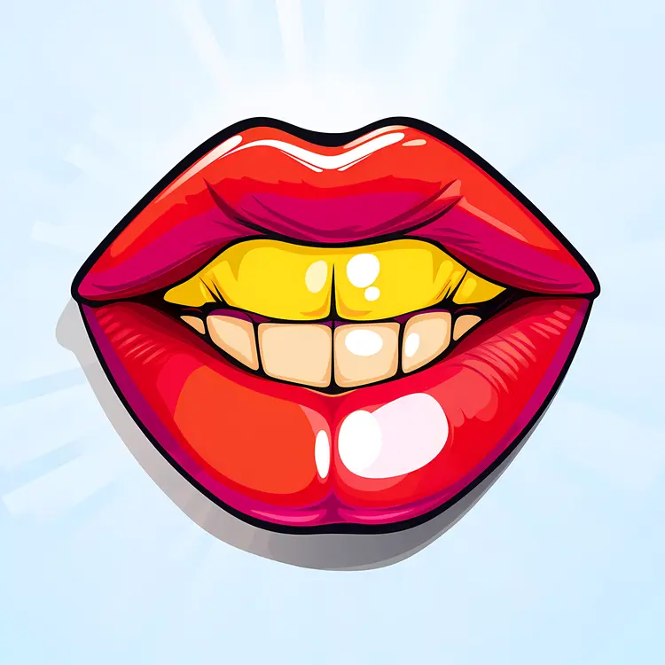 Cartoon Red Lips with Yellow Teeth