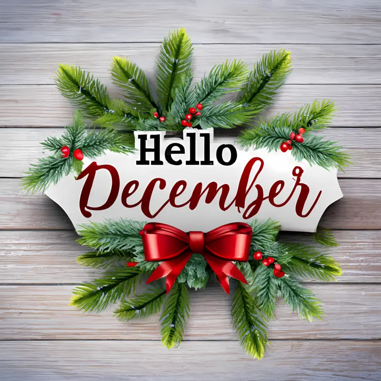 Pine Branches with Hello December Text