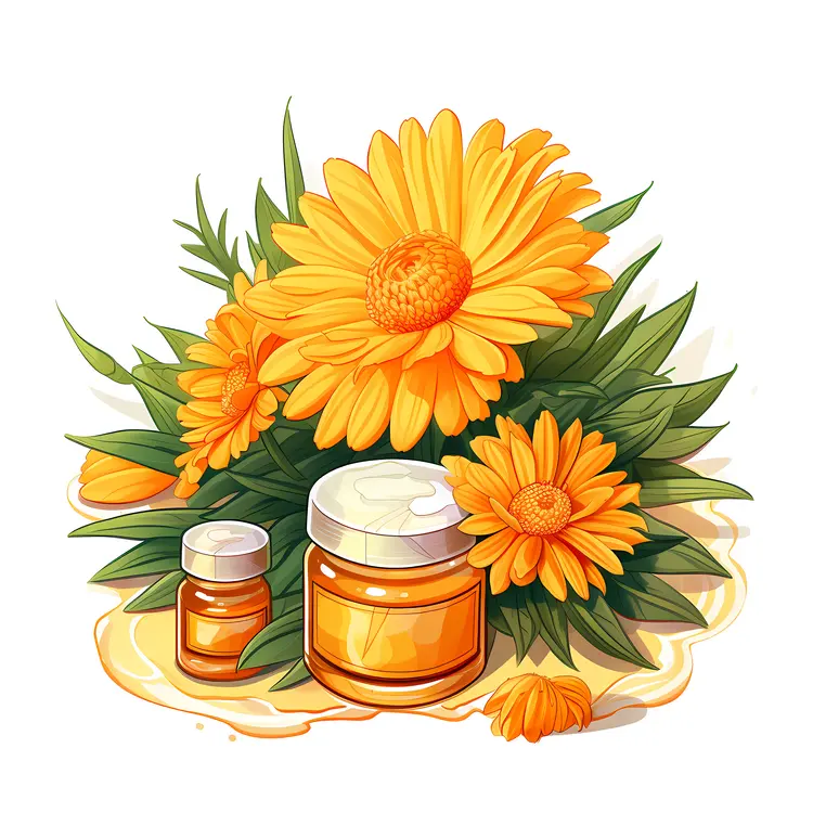 Natural Skincare Cream Jar with Yellow Flowers