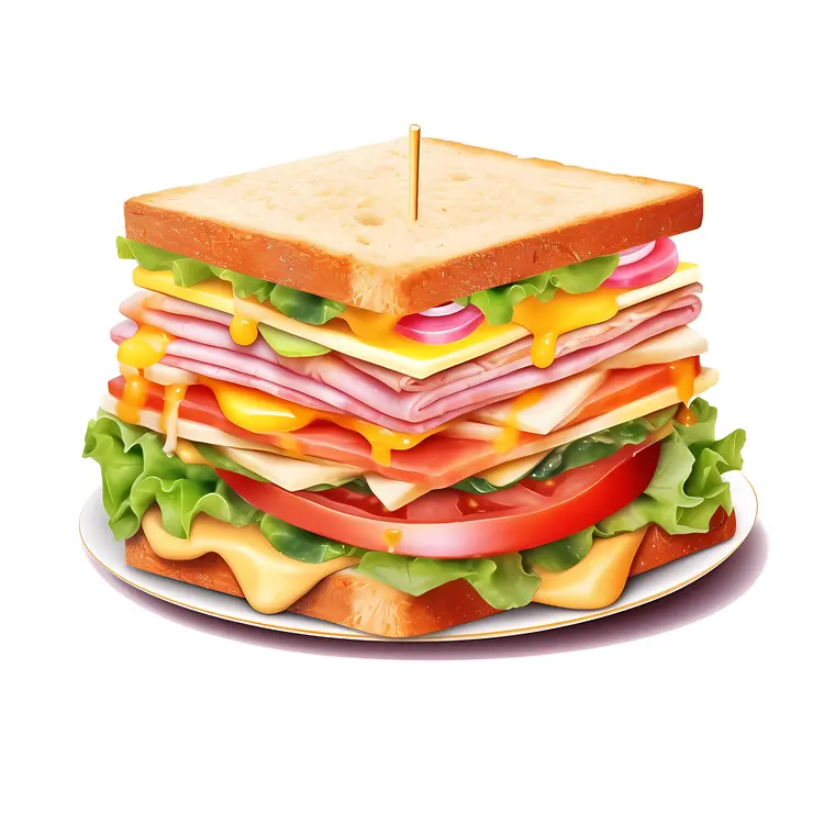 Tasty Sandwich with Layers of Ham and Cheese
