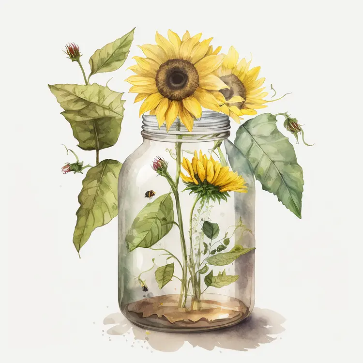 Sunflower in Glass Jar Illustration