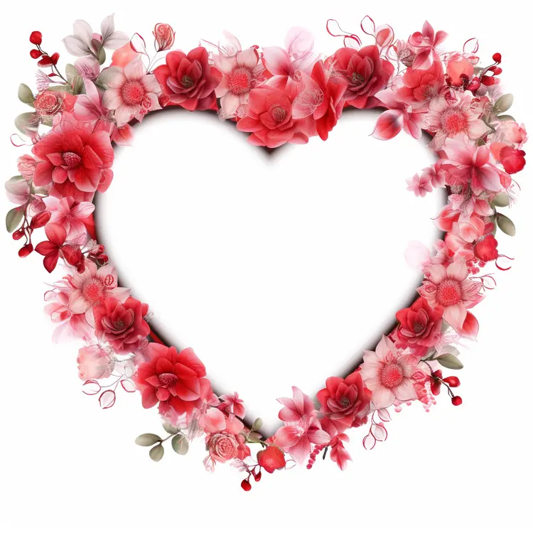 Heart Frame with Red Flowers for Valentine's Day