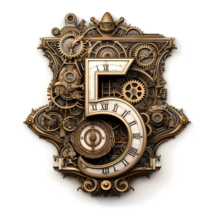 Number 5 with Steampunk Gears