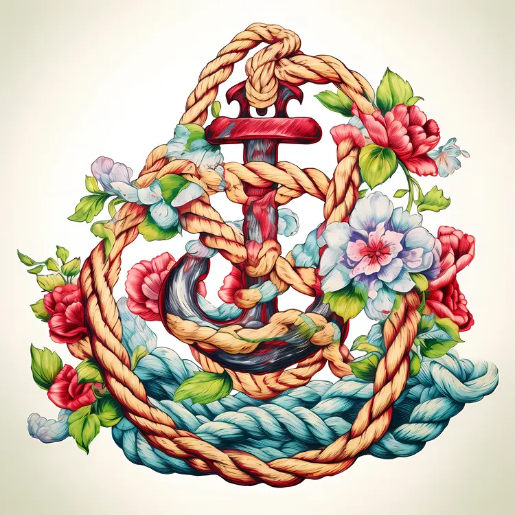 Red Anchor with Floral Garland