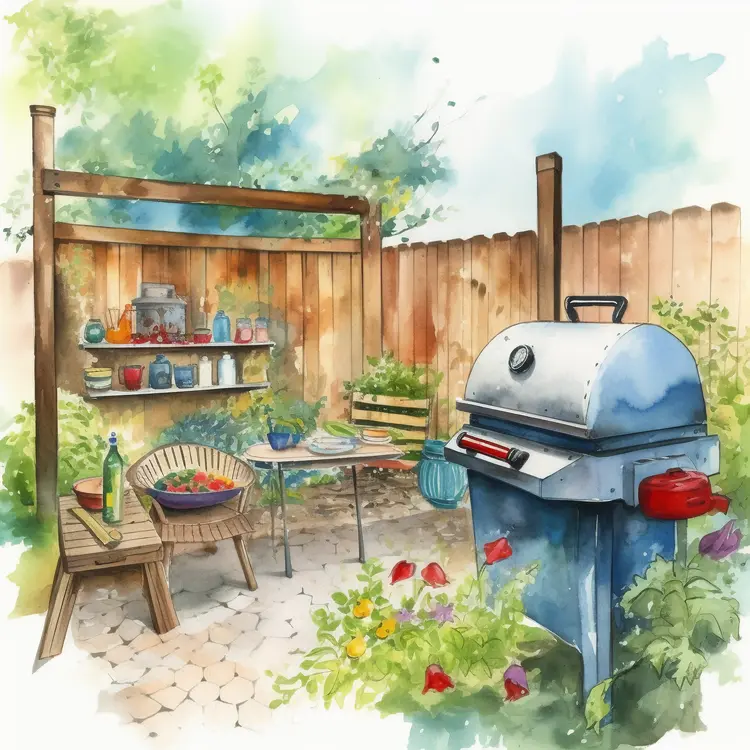 Blue Grill in a Cozy Backyard Setting