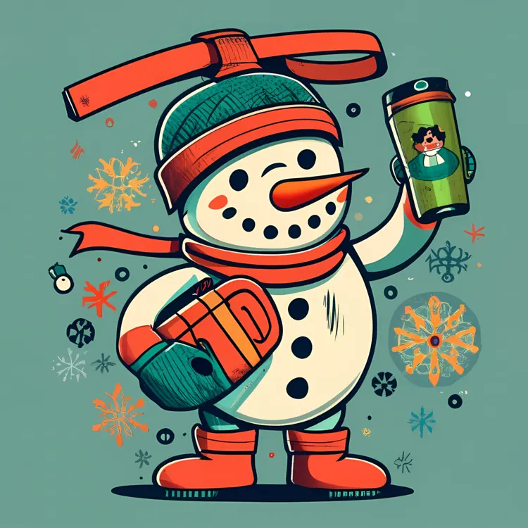 Snowman Holding a Thermos in Winter