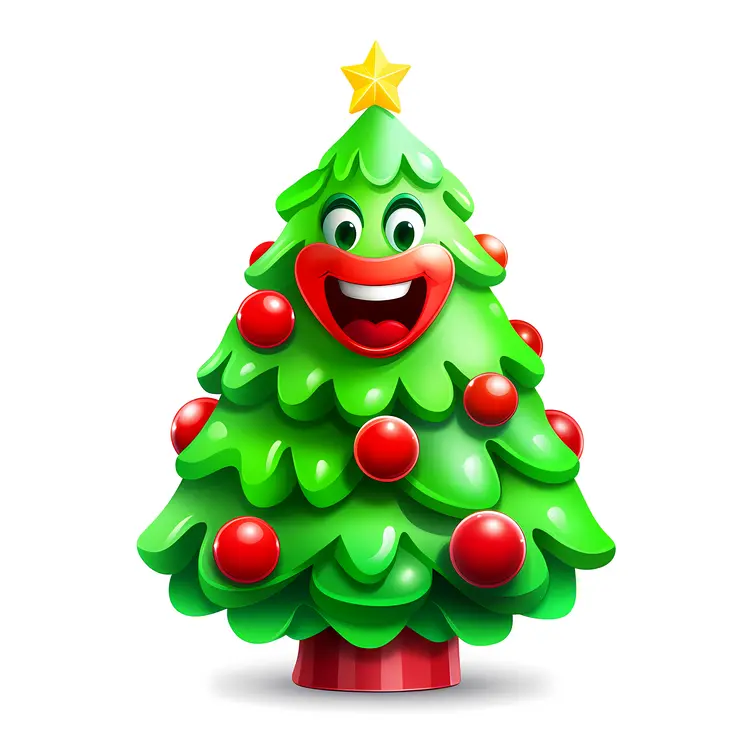 Smiling Christmas Tree with Red Ornaments