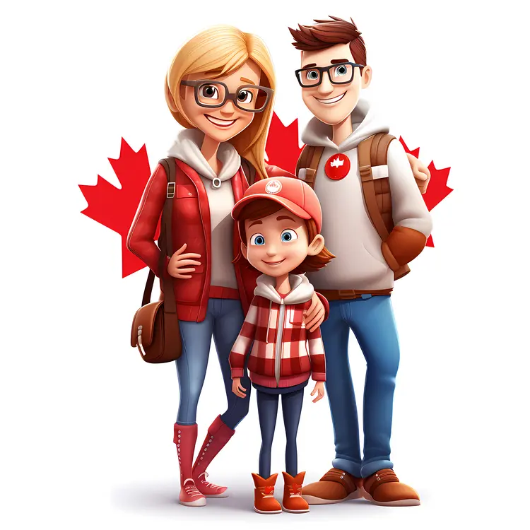 Happy Canadian Family with Maple Leaf