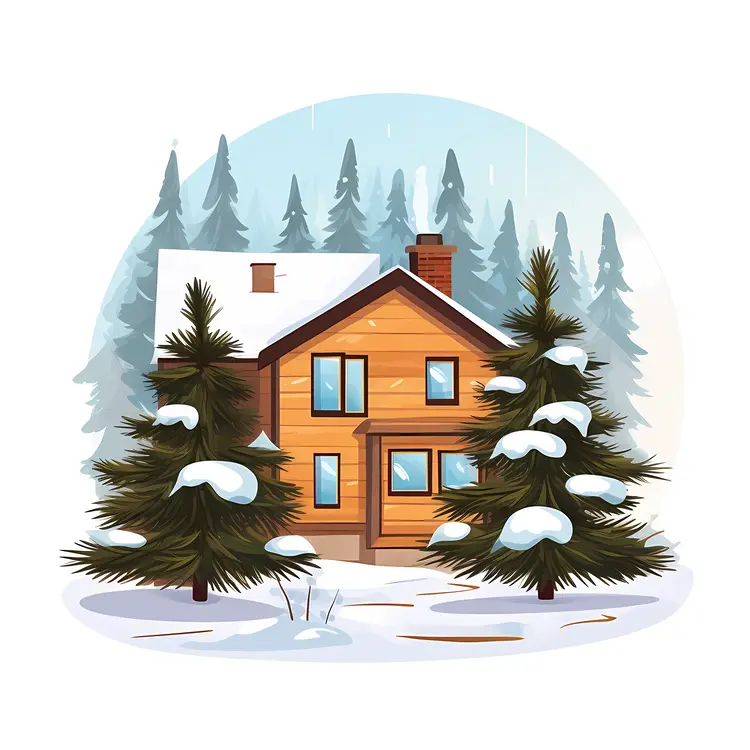 Wooden Cabin in Snowy Forest
