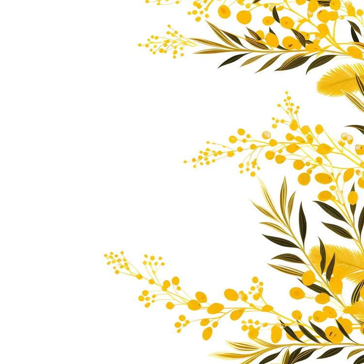 Yellow Flowers with Green Leaves Botanical Illustration