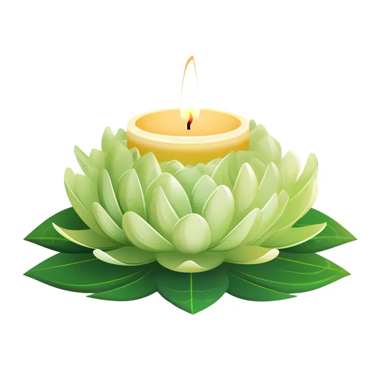 Green Lotus Candle with Flame