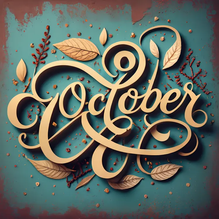 Stylized October Typography with Leaves