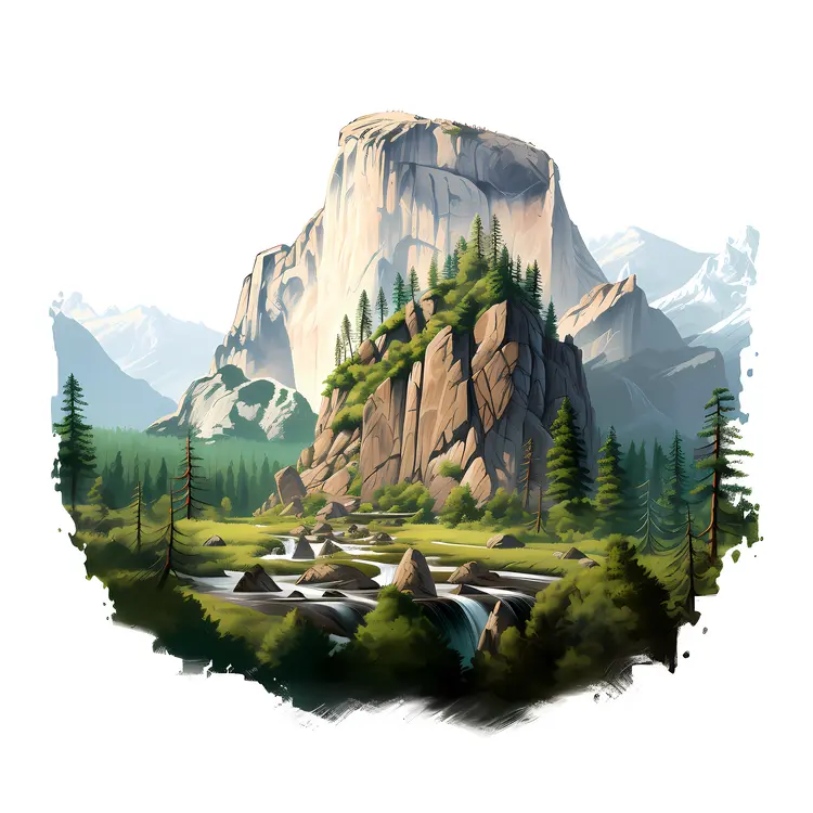 Rocky Mountain with Trees and Waterfall