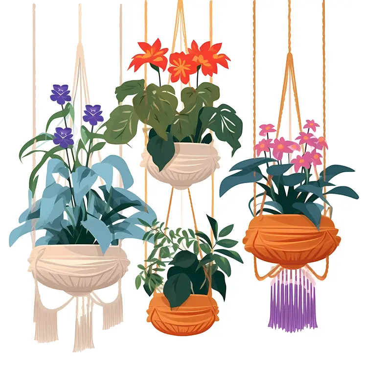 Beautiful Hanging Plants in Macrame Hangers