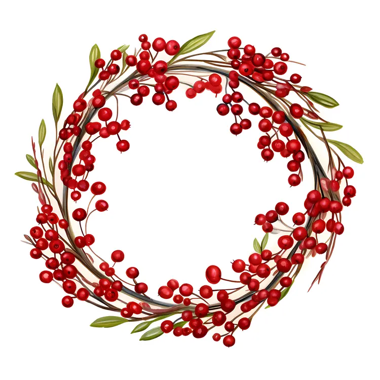 Festive Wreath with Red Berries and Green Leaves
