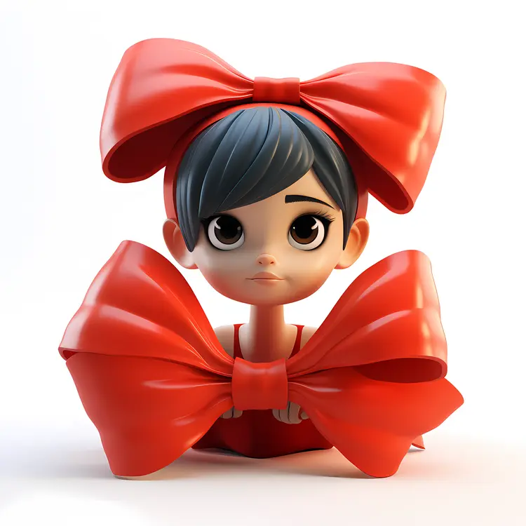 Cartoon Girl with Big Red Bows