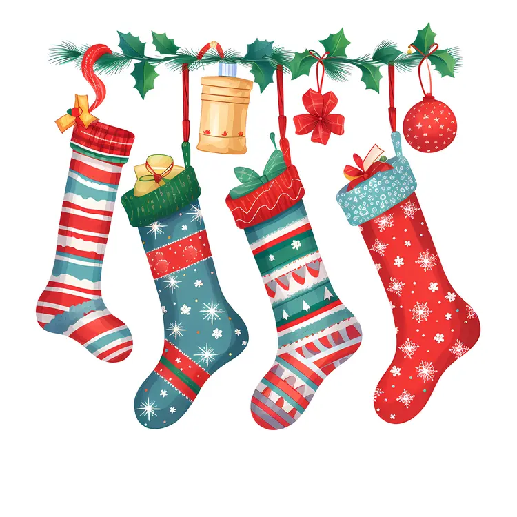 Colorful Christmas Stockings with Gifts