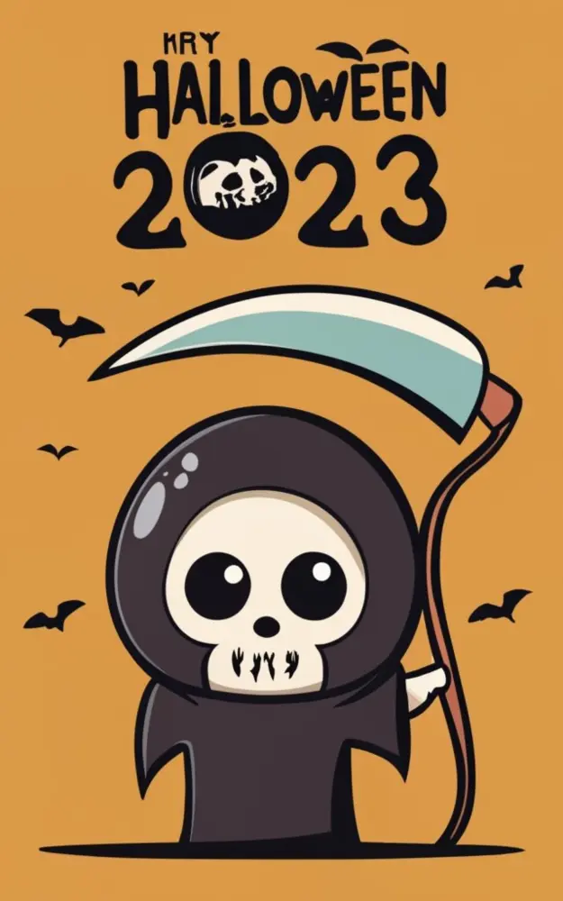 Cute Grim Reaper with Bats for Halloween