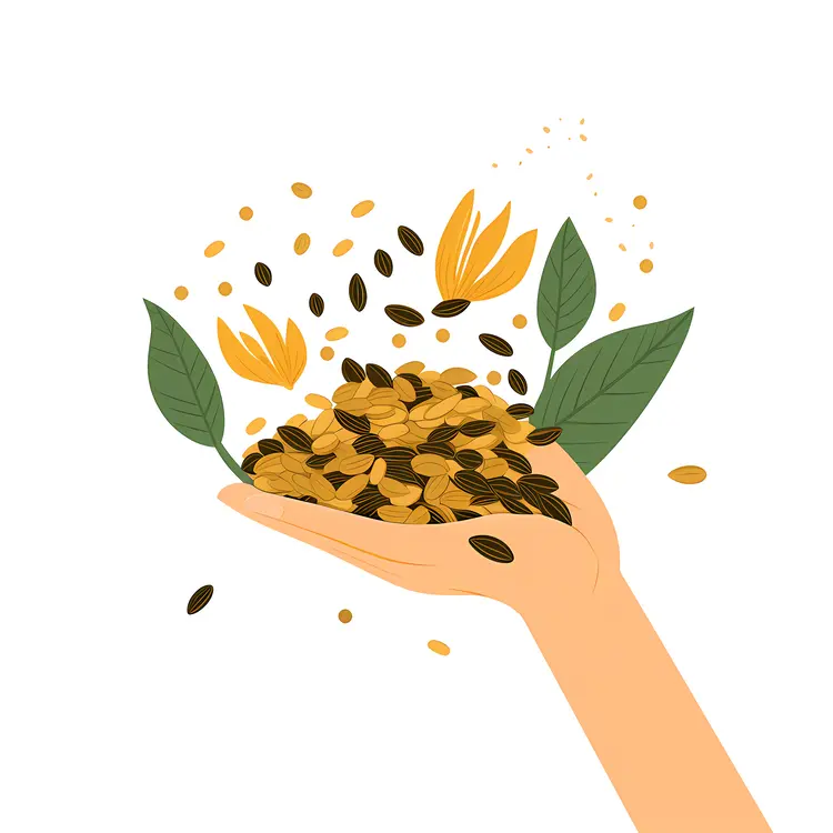 Hand Holding Seeds with Leaves