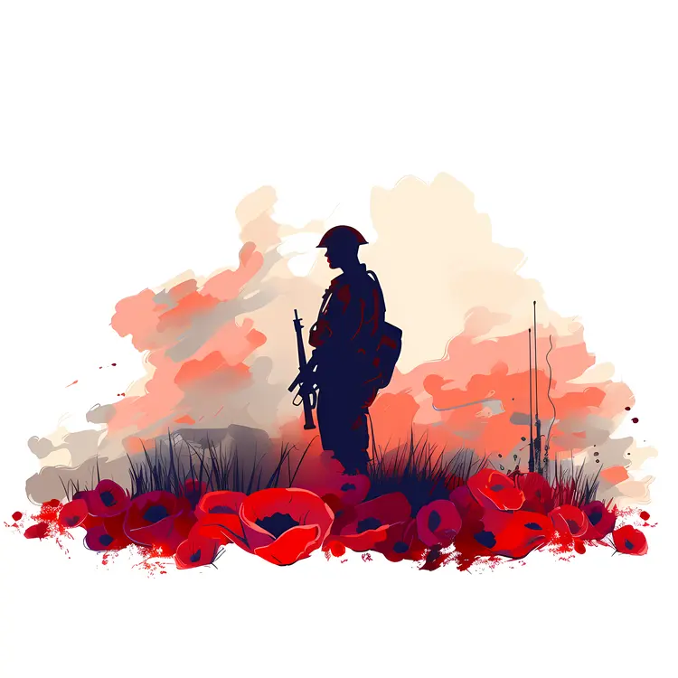 Silhouette of Soldier with Poppies