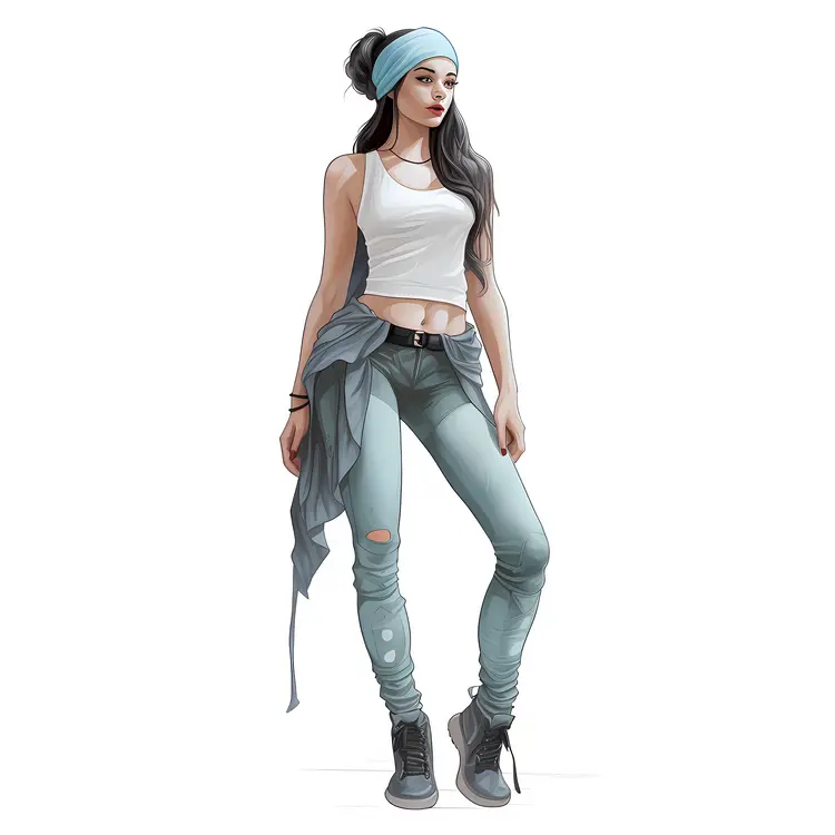 Stylish Woman in White and Blue