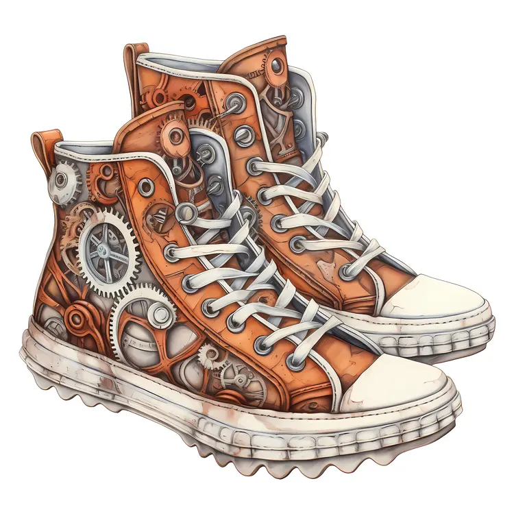 Steampunk High-Top Sneakers with Mechanical Design