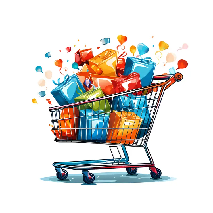 Shopping Cart with Colorful Presents