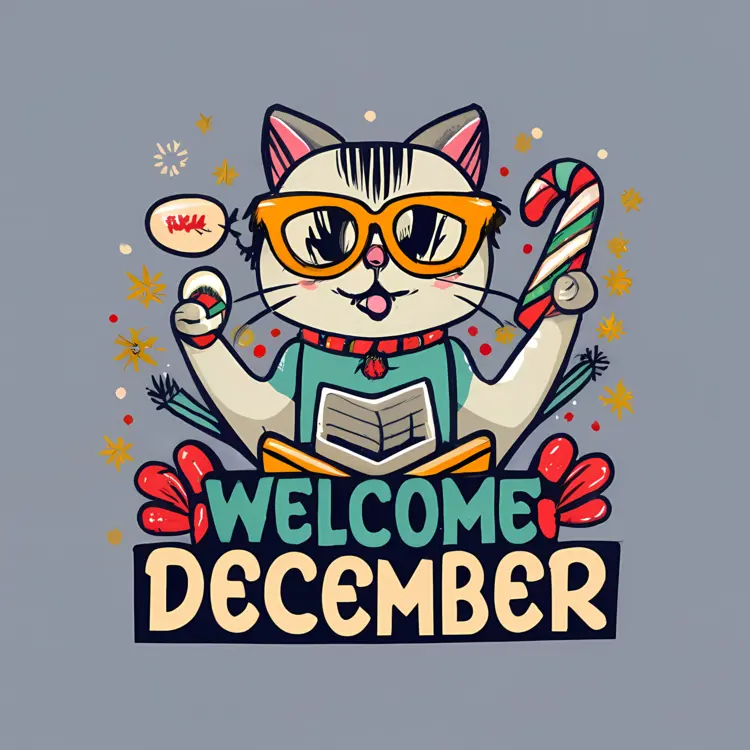 Welcome December with Cat and Candy Cane