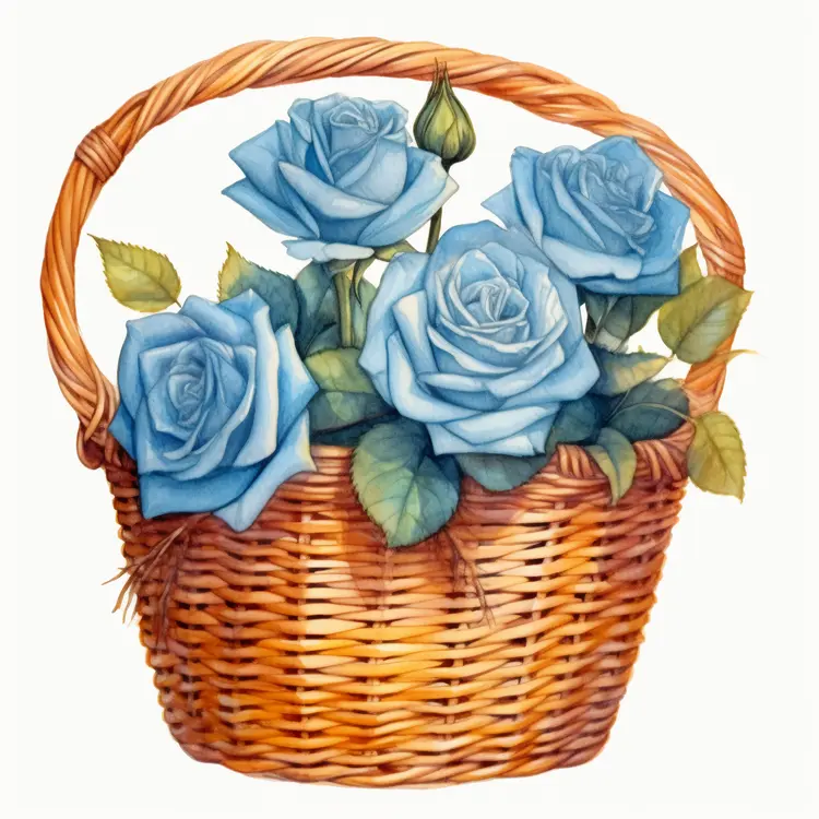 Beautiful Blue Roses in a Woven Basket