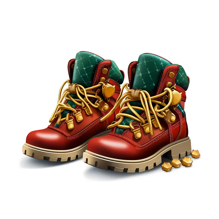 Red and Green Boots with Golden Laces