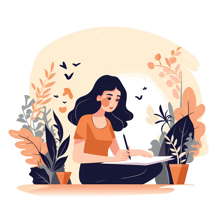 Girl Drawing in a Serene Natural Setting