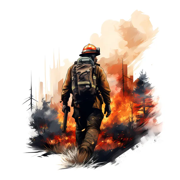 Firefighter Walking Towards Flames