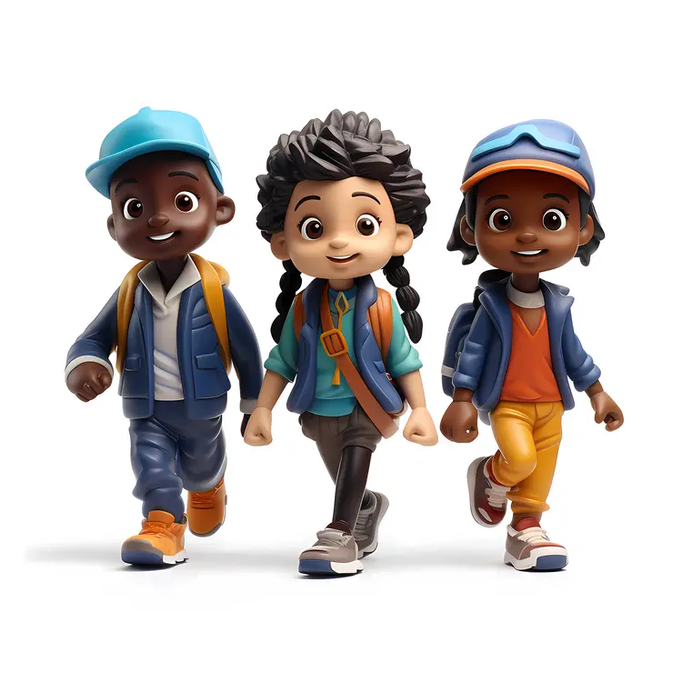 Group of Kids with Backpacks Walking