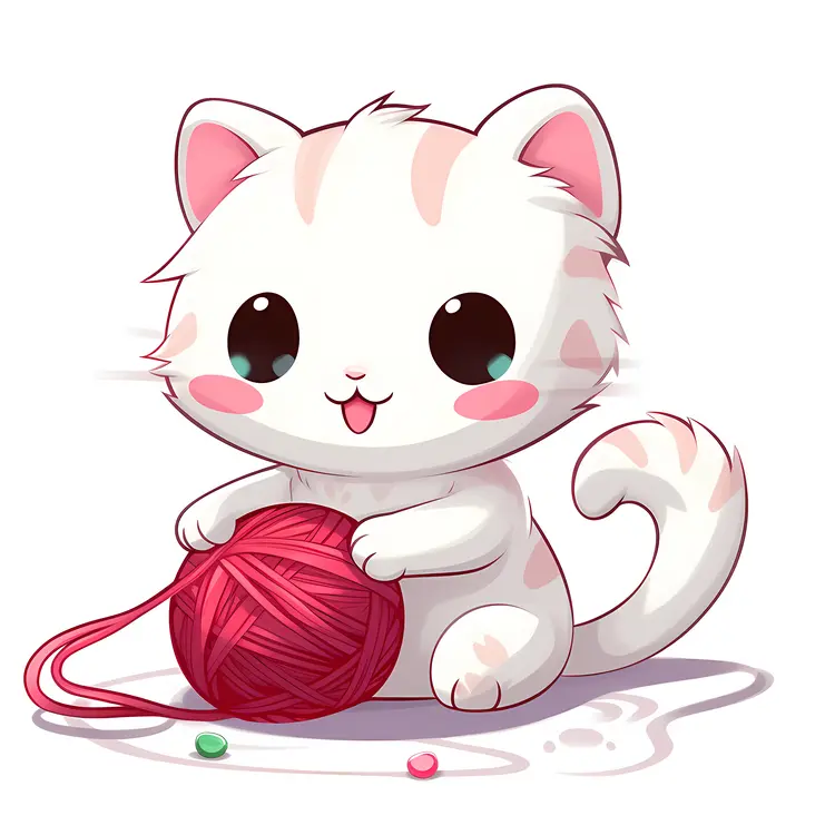 Cute Cat Playing with Yarn Ball