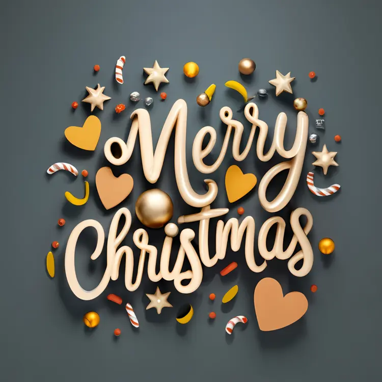 Merry Christmas with Decorations and Hearts