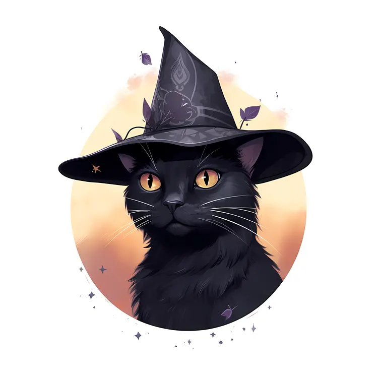 Black Cat with Witch Hat in Halloween Setting