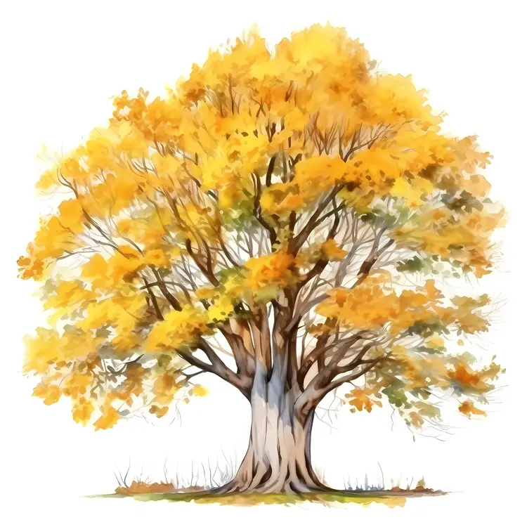 Yellow Autumn Tree with Thick Trunk
